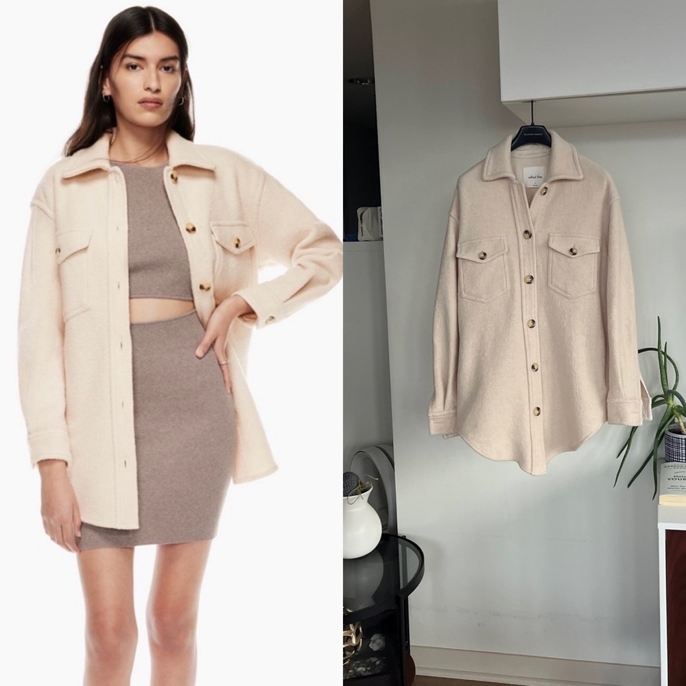 Aritzia Wilfred Free The Ganna™ Cream Merino Wool Cozy Warm Shirt/Jacket Sz S